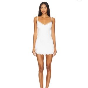 Lovers + Friends White Lace-Trim Slip Mini Dress